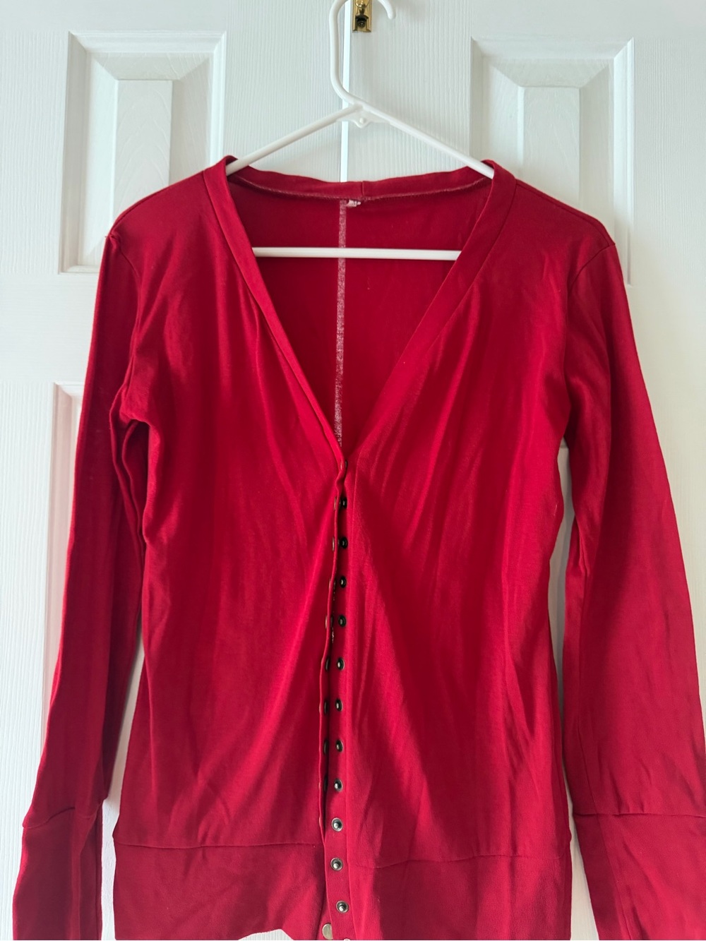 Red Women's Button-Front V-Neck Top - Unbranded